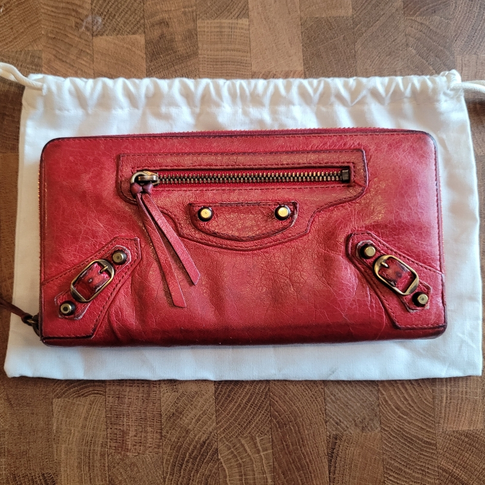 Balenciaga Rouge Cardinal Classic Zip Around Wallet